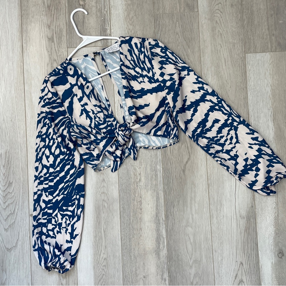 RESA Tie Blouse animal print crop womens Blue (small) going out contemporary